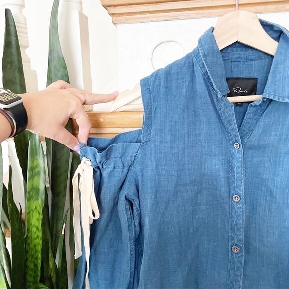 RAILS indigo linen romy blouse cold shoulders tie - Picture 4 of 9